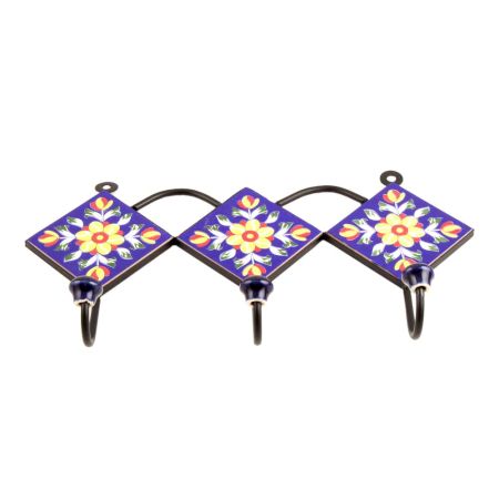Navy Blue Yellow Flower Tiles Hook